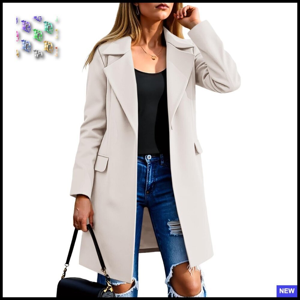 Wool Blend Pea Coat Notch Lapel Single Breasted Trench Overcoat Classic Chic